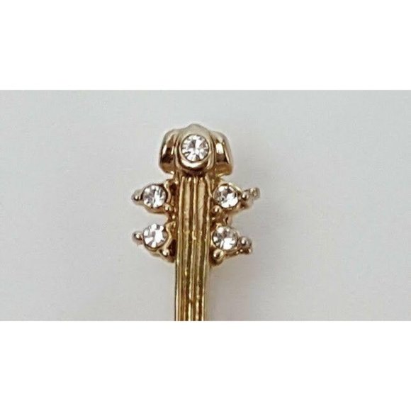 Violin Pin Gold Tone Rhinestone Jewels Orchestra Music Lover Brooch Lapel Pin - Picture 8 of 10